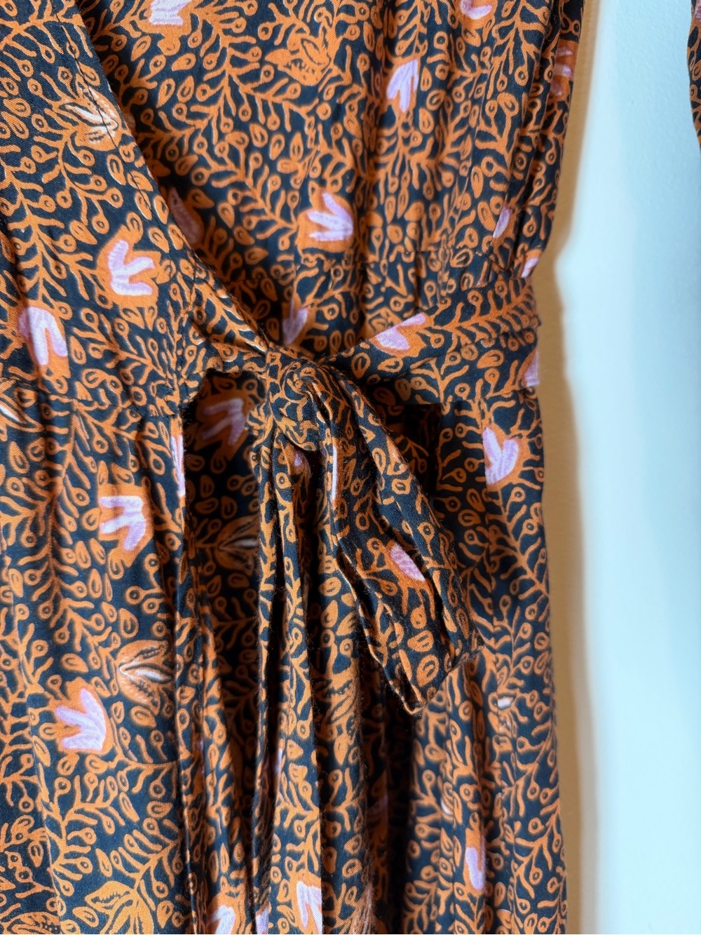 Natalie Martin Kate Handmade Rayon Floral Wrap Maxi Dress Boho Brown Pink Small - Picture 6 of 14